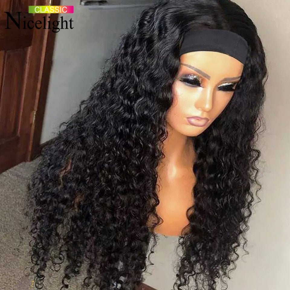 Deep Wave Headband Human Hair Wigs - LightsBetter