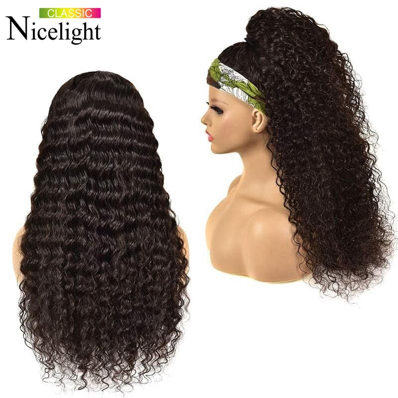 Deep Wave Headband Human Hair Wigs - LightsBetter