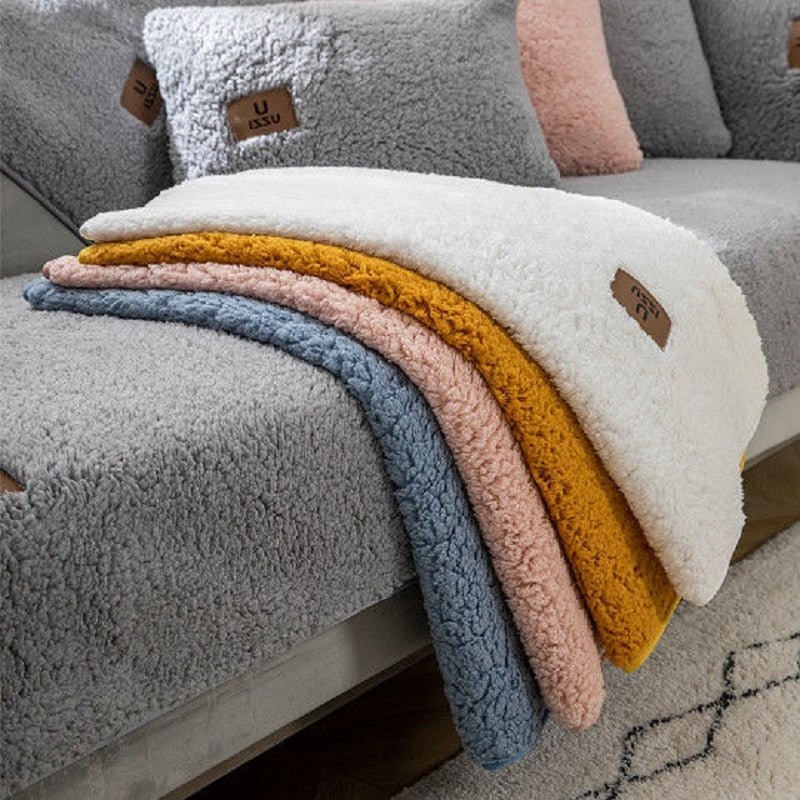 Non-Slip Wool Velvet Sofa Cover - LightsBetter